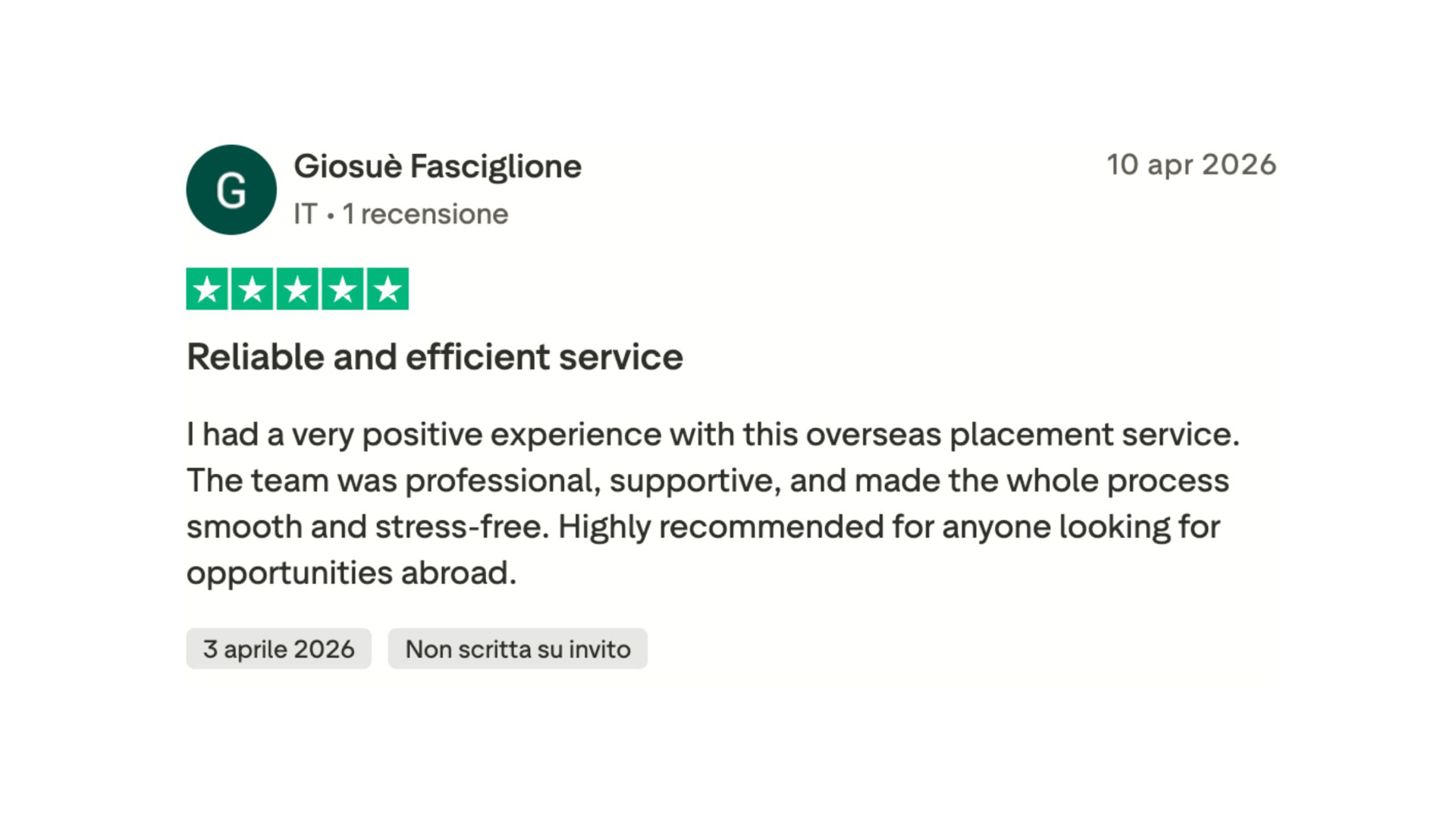 Trustpilot review by Giosuè Fasciglione