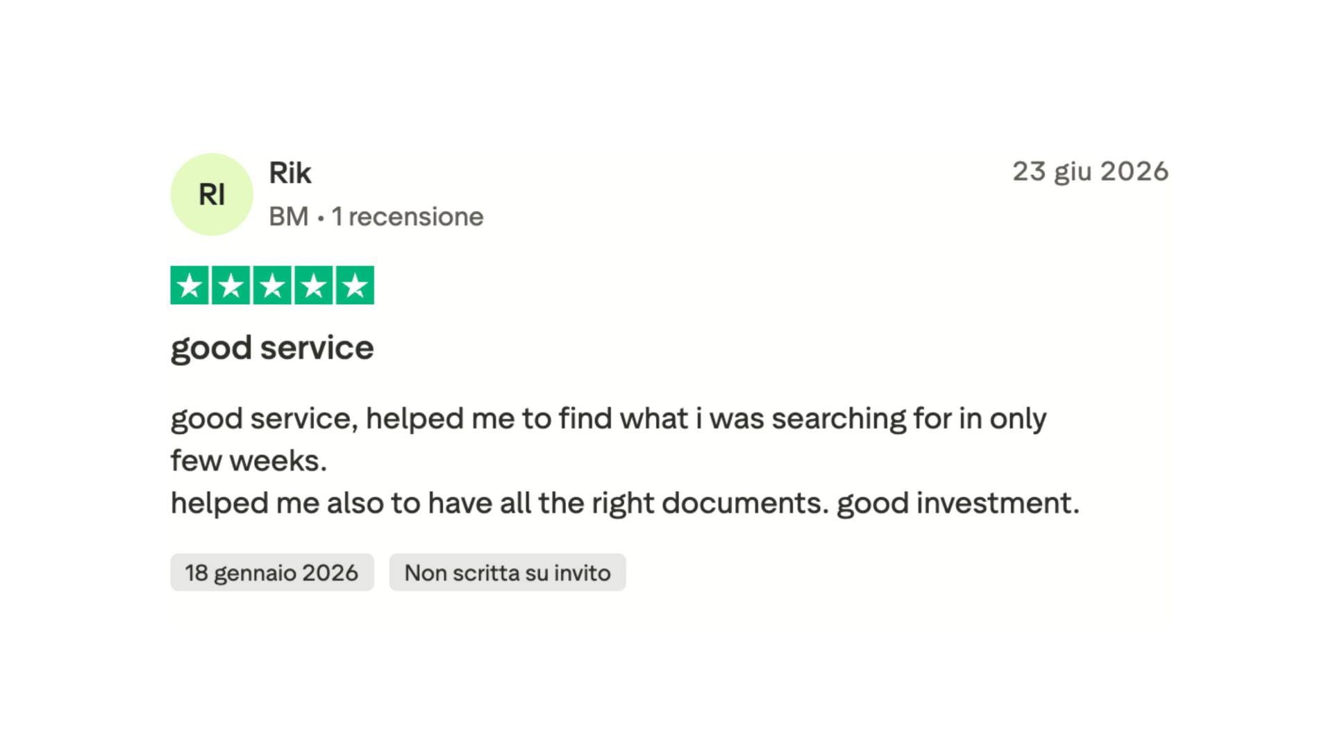 Trustpilot review by Rik