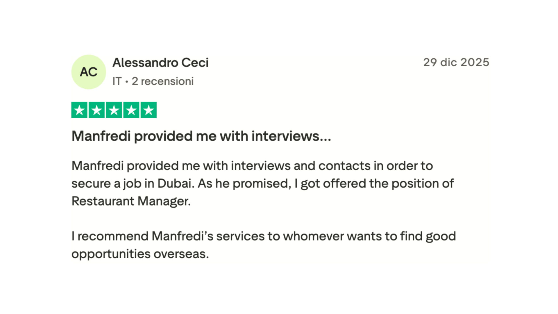 Trustpilot review by Alessandro Ceci