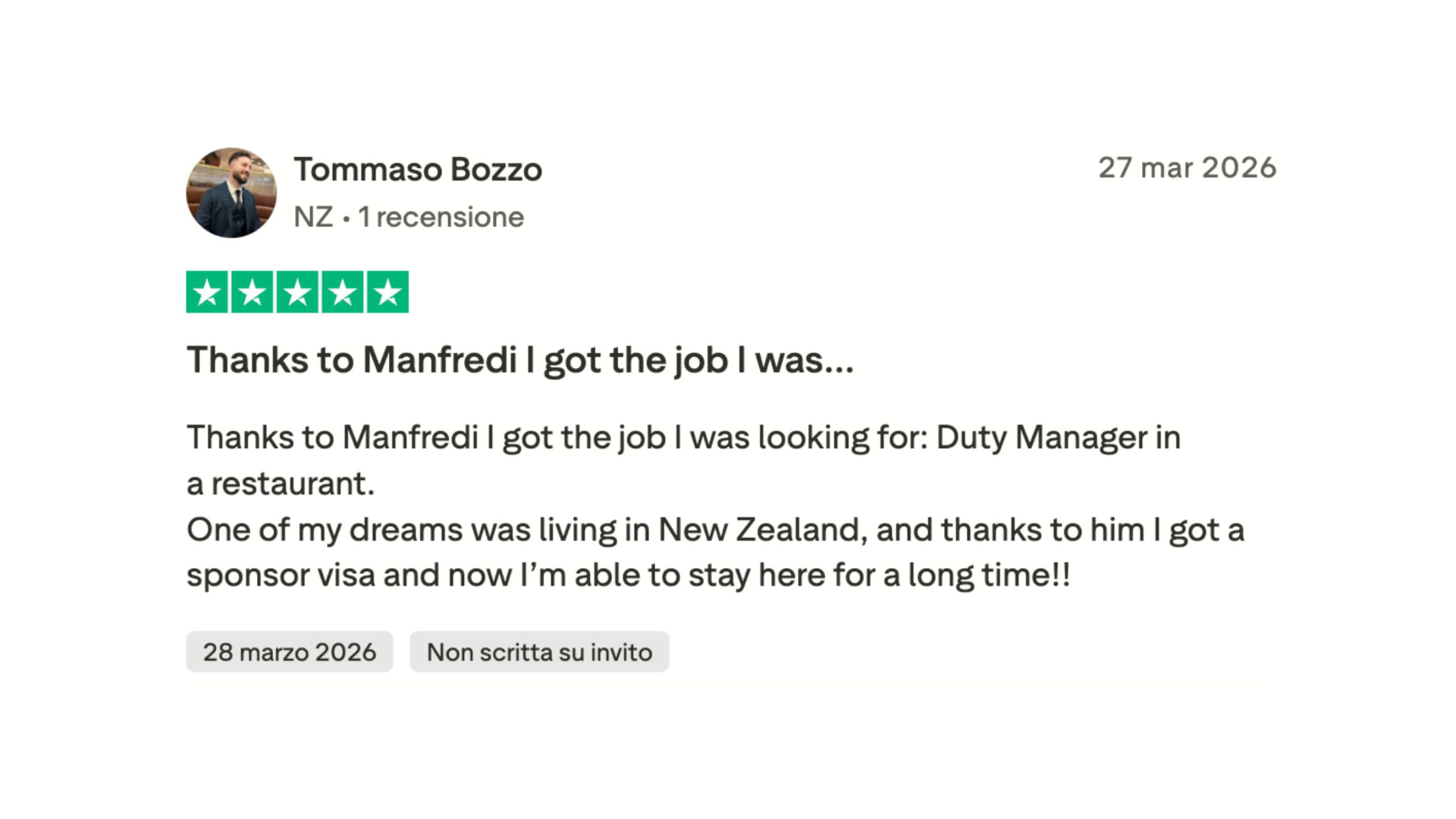 Trustpilot review by Tommaso Bozzo