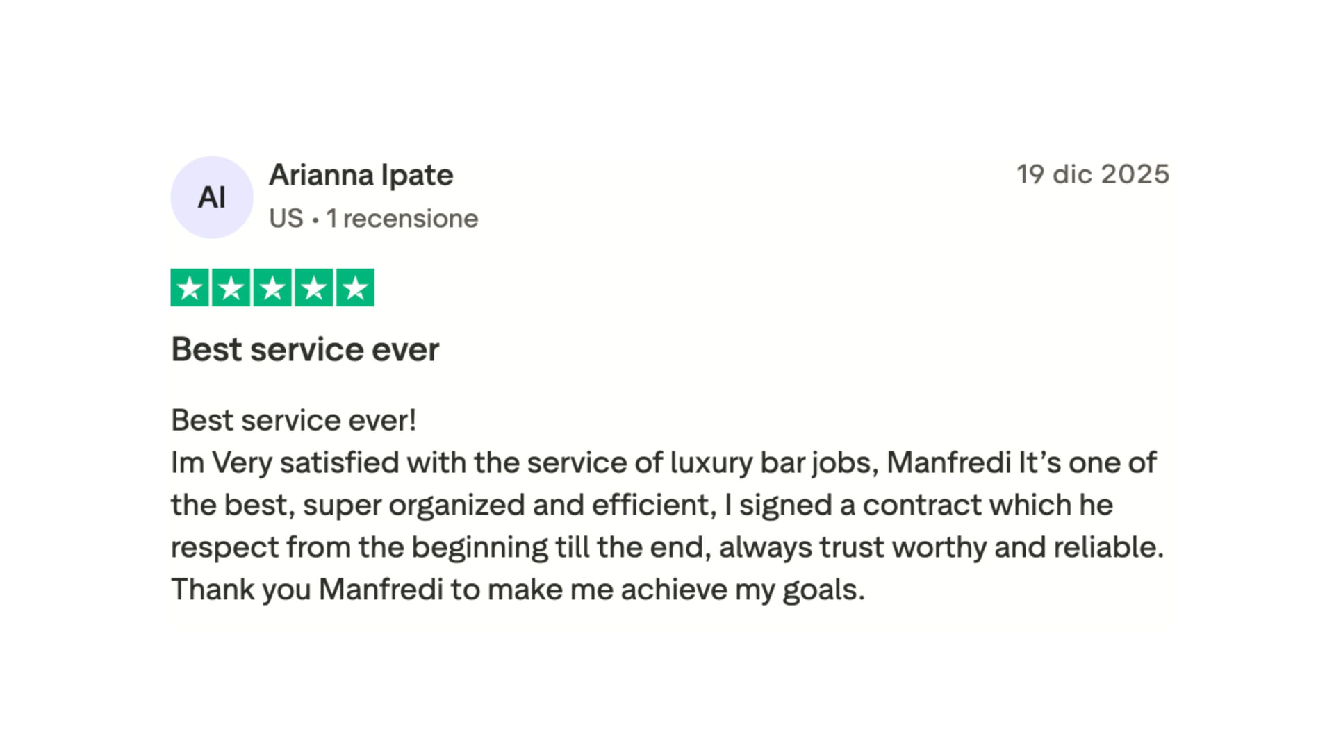 Trustpilot review by Arianna Ipate